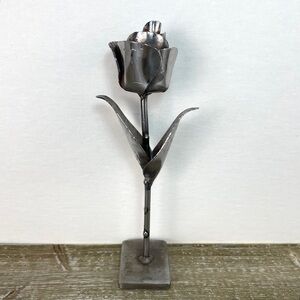Wrought Iron Rose Flower Hand Forged With Stand